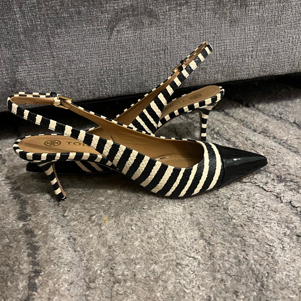 Tory Burch Zebra Stripe Slingback Heels